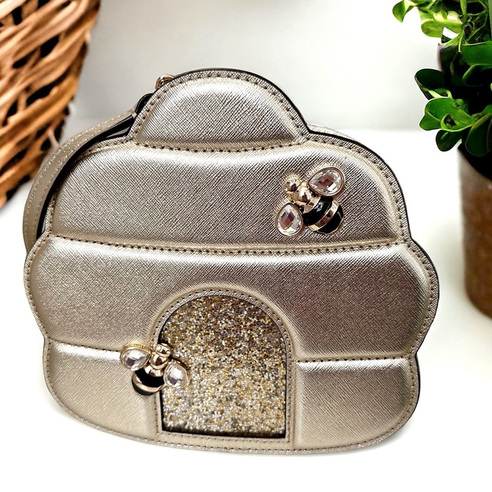 Kate Spade ‘Down The Rabbit Hole’ Beehive Gold Leather Crossbody Bag NWT
